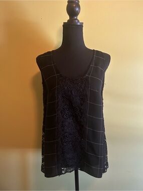 Black Lace & Grid Sleeveless Camisole